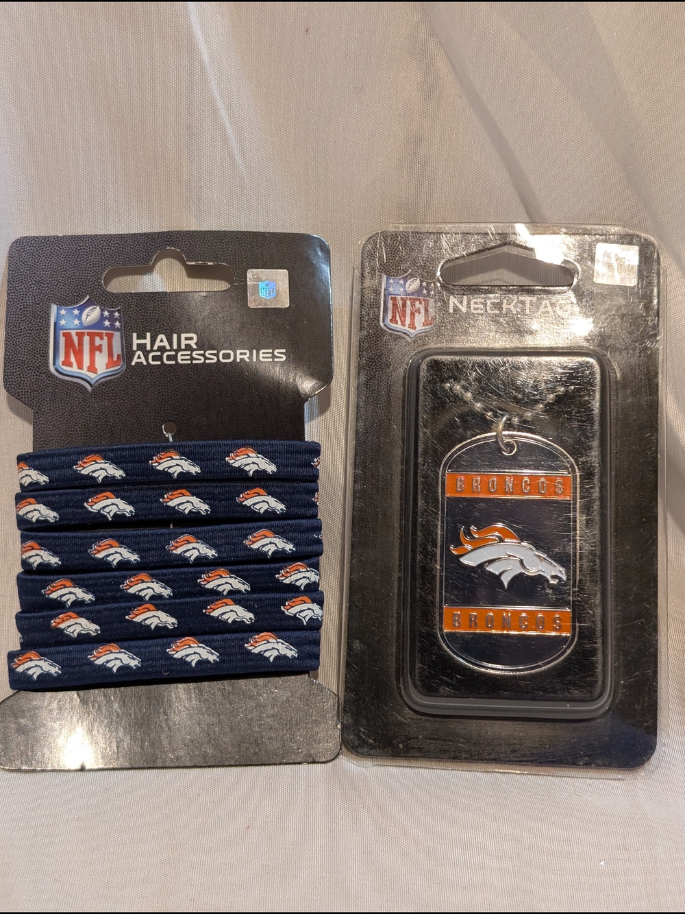 NFL Denver Broncos Hair Ties & Dog Tag Keychain Set - Navy & Orange